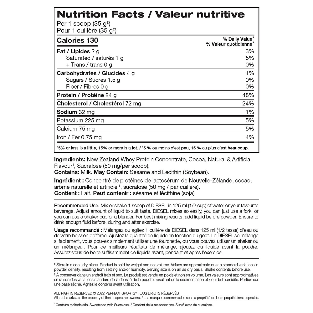 PERFECT Sports - DIESEL New Zealand Whey Protein, Grass-Fed + Pasture-Raised Whey Protein Powder, Gluten-Free, Chocolate Obsession, 2 lbs, Whey Protein, 2lb
