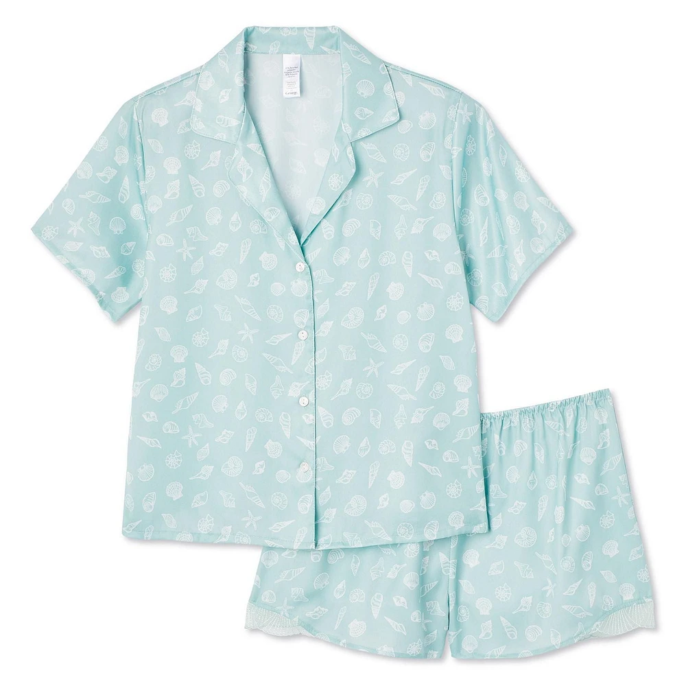 Pyjama 2 pièces en satin George pour femmes Tailles TP–TTG