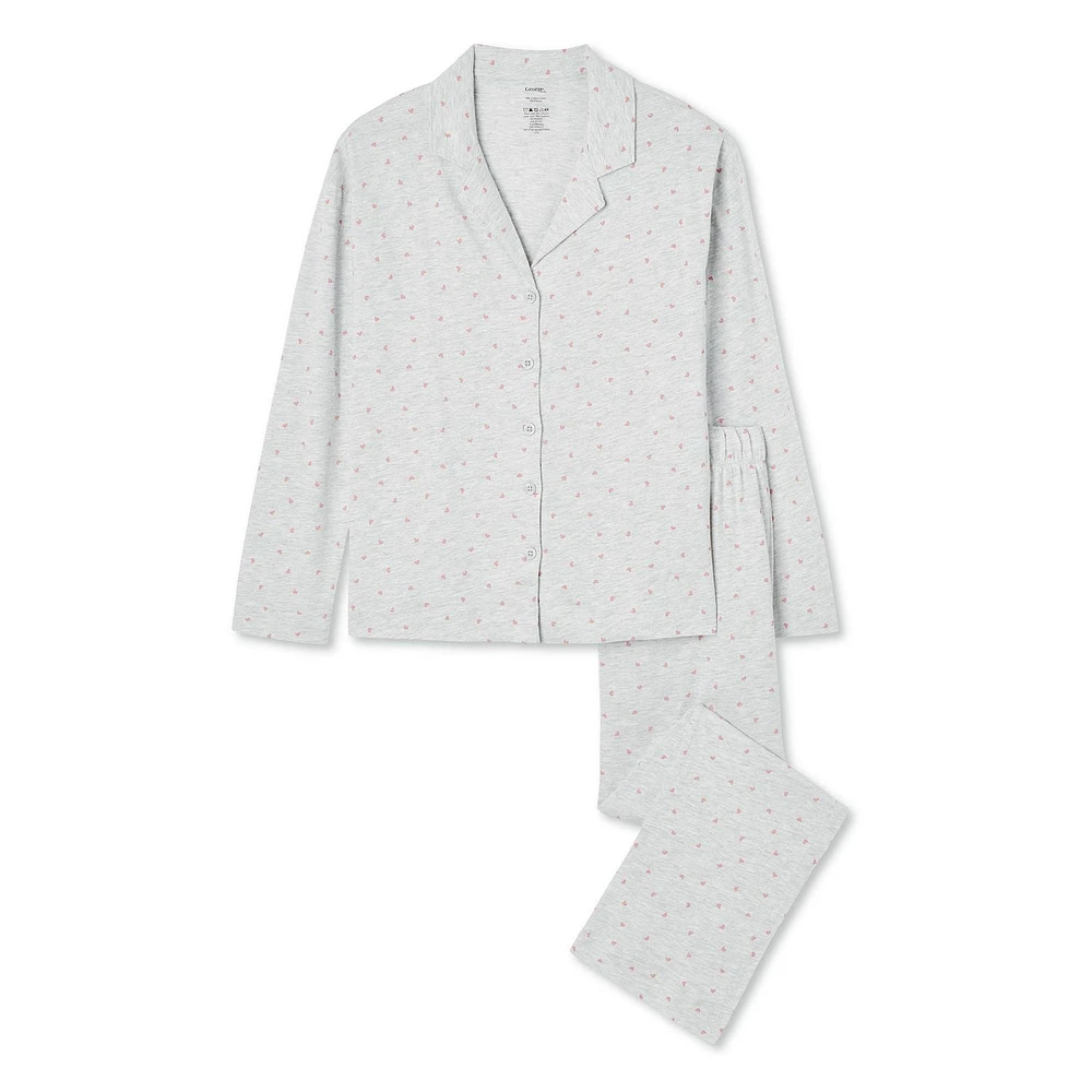 Pyjama 2 pièces avec haut à col cranté George pour femmes Tailles TP–TTG