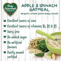 Baby Gourmet Organic Cereal Apple Spinach Oatmeal, Organic whole grain baby cereal - 227 g