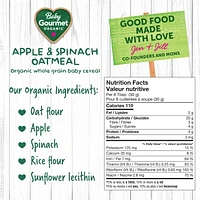 Baby Gourmet Organic Cereal Apple Spinach Oatmeal, Organic whole grain baby cereal - 227 g