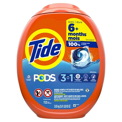 Tide PODS Laundry Detergent Pacs, Original Scent, Powerful 3-in-1 Clean in one Step, HE Compatible, 112CT