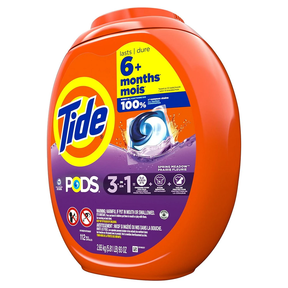 Tide PODS Laundry Detergent Soap Pacs, HE Compatible, Powerful 3-in-1 Clean in one Step, Spring Meadow Scent, 112CT