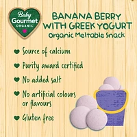 Baby Gourmet Organic Meltable Mushies Banana Berry with Greek Yoghurt, Organic Meltable Snack - 23 g