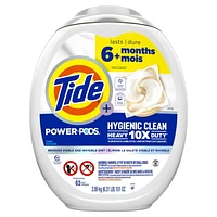 Tide Hygienic Clean Heavy Duty 10x Free Power PODS Laundry Detergent Pacs, Unscented Scent, For Visible and Invisible Dirt, 63CT