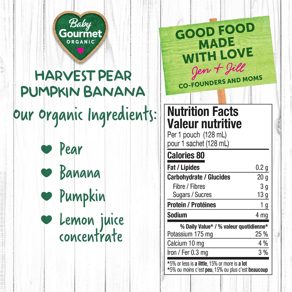 Baby Gourmet Organic Puree Harvest Pear Pumpkin Banana, Puree - 128 mL