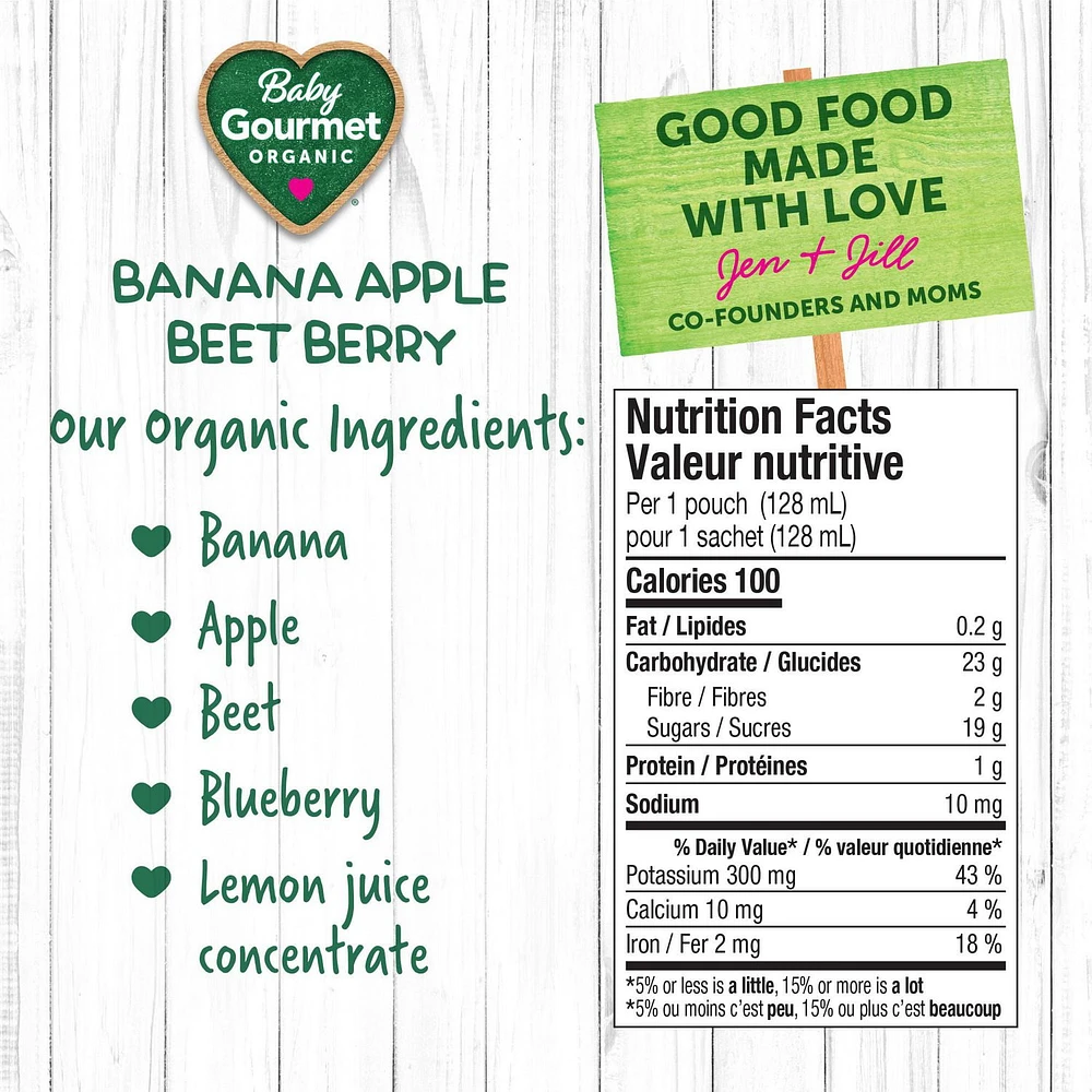 Baby Gourmet Organic Puree Banana Apple Beet Berry, Puree - 128 mL