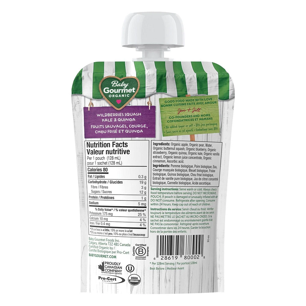 Baby Gourmet Organic Puree Wildberries Squash Kale & Quinoa, Puree - 128 mL