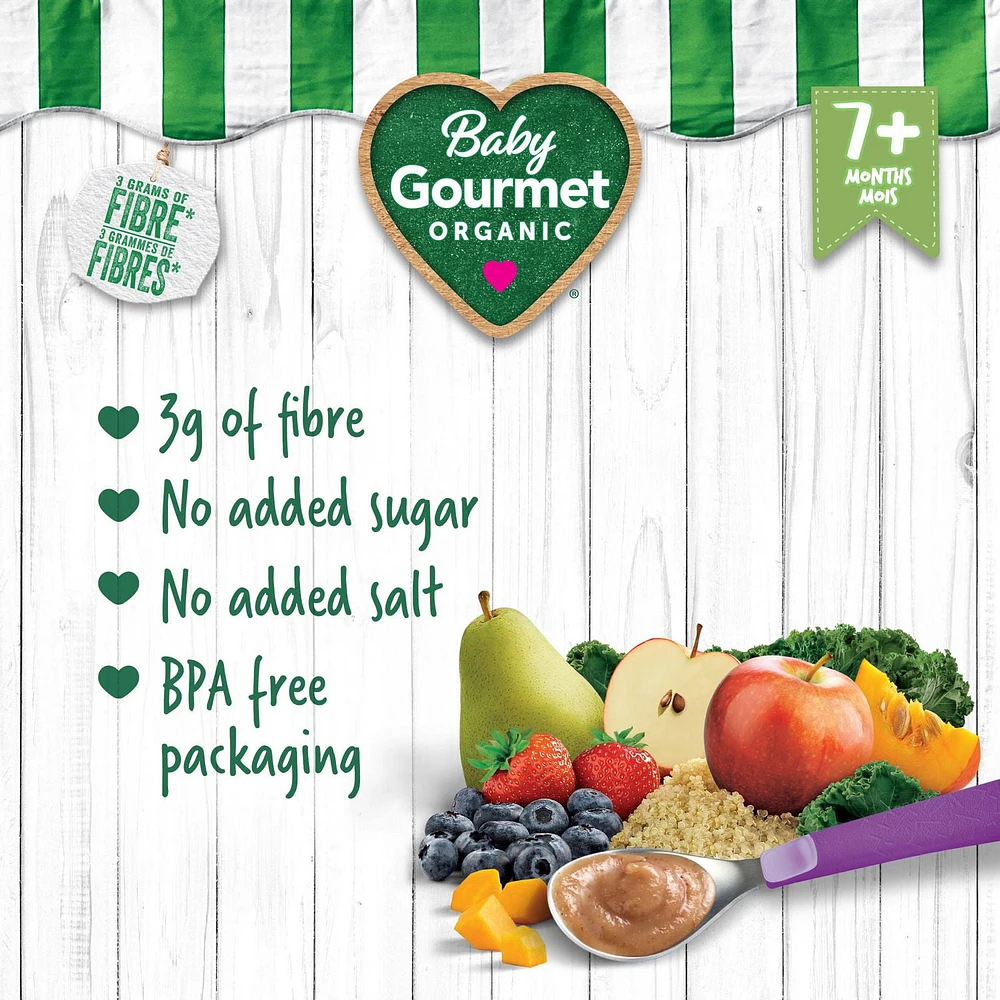 Baby Gourmet Organic Puree Wildberries Squash Kale & Quinoa, Puree - 128 mL