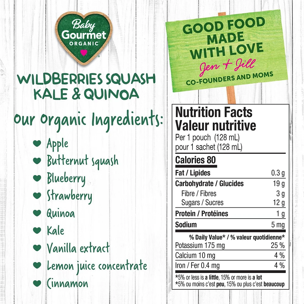 Baby Gourmet Organic Puree Wildberries Squash Kale & Quinoa, Puree - 128 mL