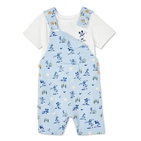 Ensemble 2 pièces avec salopette Mickey Mouse Disney collection non genrée pour nourrissons Tailles 0-24 mois