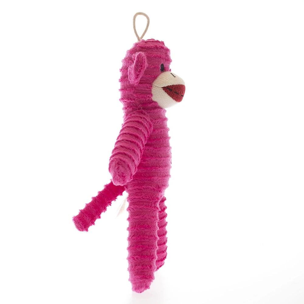 Only The Best For My Dog ®​ 9-inch Stuffed Plush Squeaky Sock Monkey Dog Toy, Pink Monkey