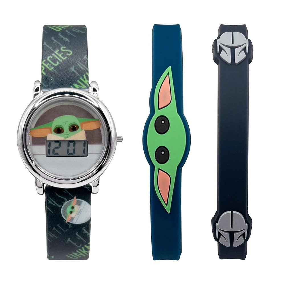 Star Wars Kids Baby Yoda Laser Rubber LCD Watch With Bracelet Set