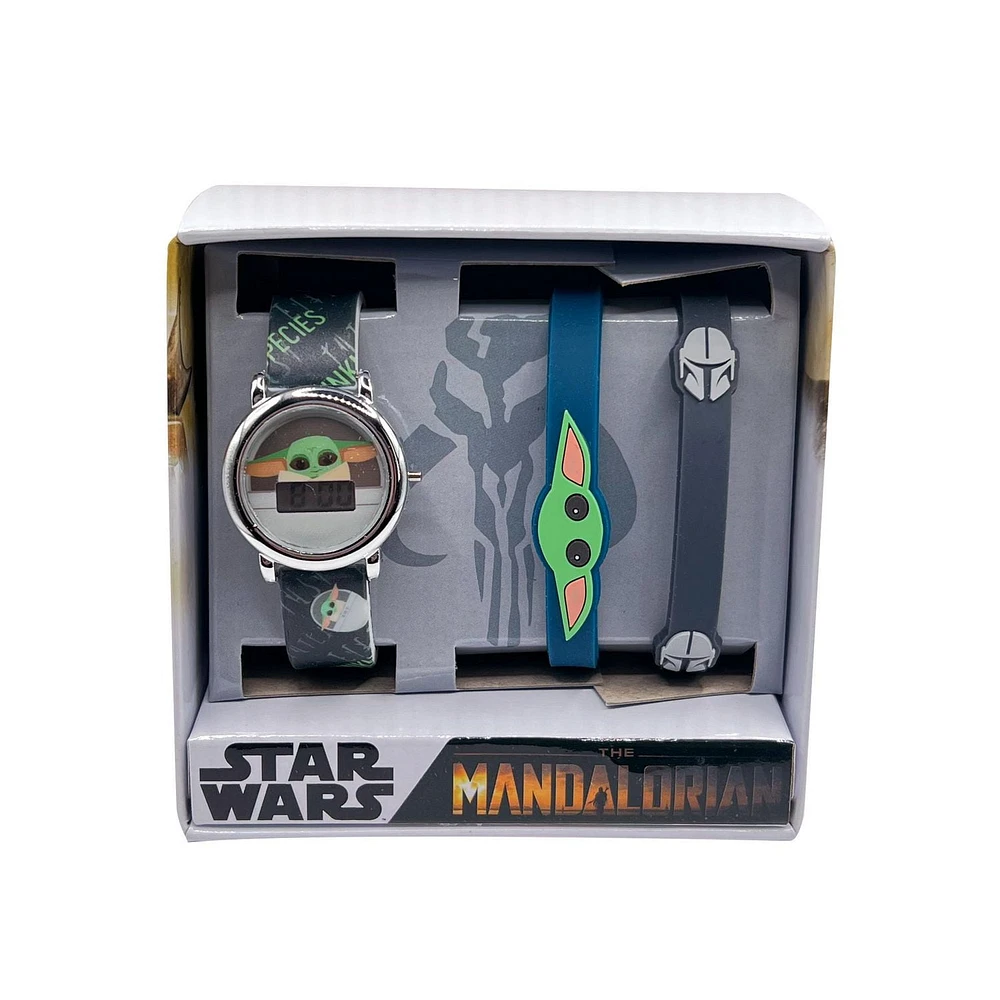 Star Wars Kids Baby Yoda Laser Rubber LCD Watch With Bracelet Set