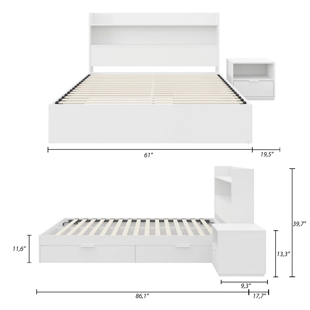 Nexera Hunter Platform Bed With Headboard And 1-Drawer Nightstand