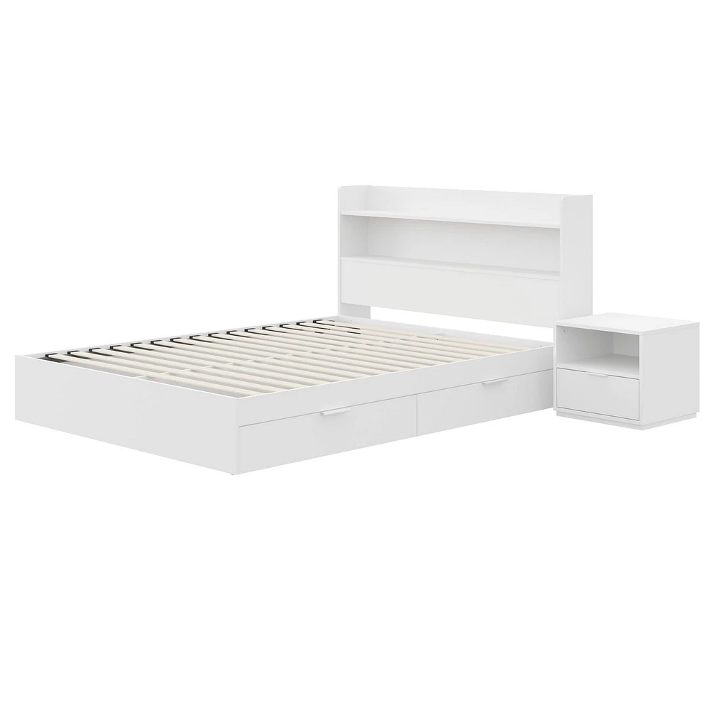 Nexera Hunter Platform Bed With Headboard And 1-Drawer Nightstand