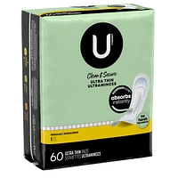 Serviettes ultraminces U by Kotex Clean & Secure, absorption régulière, sans parfum 60 Unités
