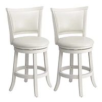 CorLiving Wesley Set of 2 White Wood Swivel Counter Height Barstools wth Back and Faux Leather Upholstered Padded Seat