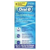 Oral-B Super Floss Pre-Cut Strands Dental Floss, Mint, 50 Count, Pack of 2