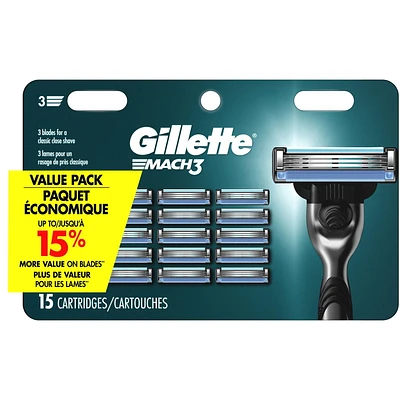 Gillette Mach3 Men's Razor Blades, 15 Blade Refills