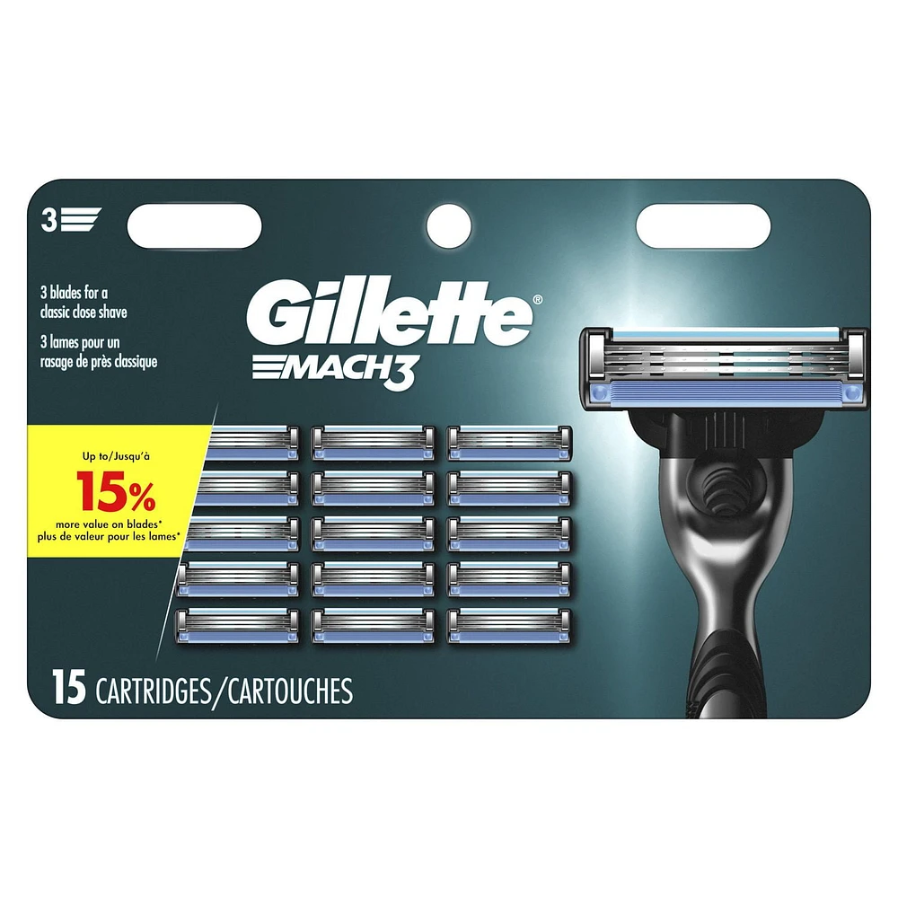 Gillette Mach3 Men's Razor Blades, 15 Blade Refills