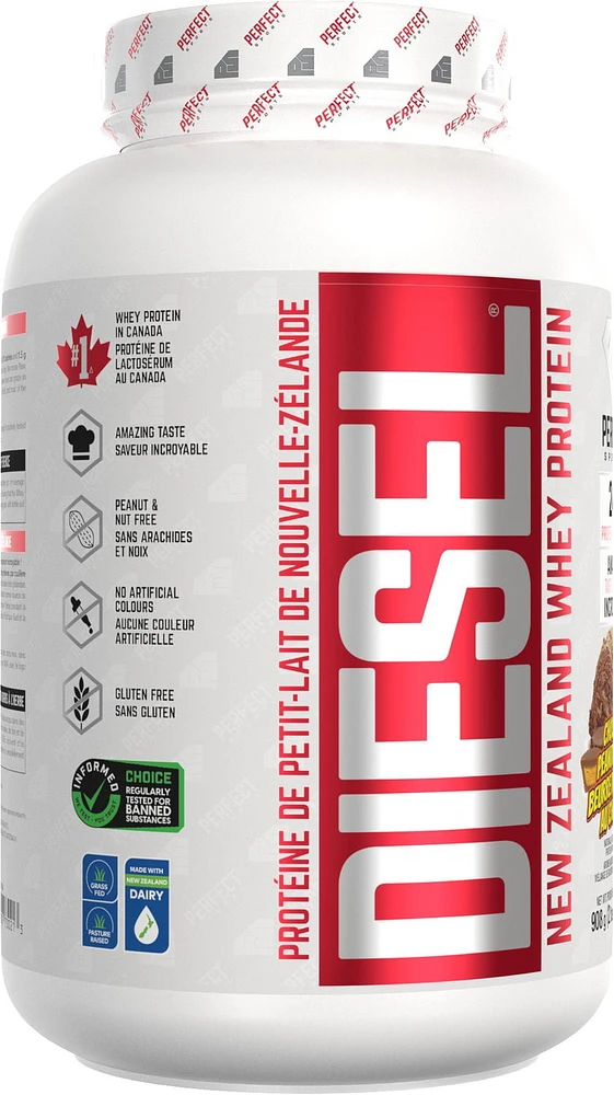 DIESEL New Zealand Whey Protein Powder, Grass-Fed, Gluten Free, Chocolate Peanut Butter, 2lbs (908g), DIESEL New Zealand Whey Protein Powder