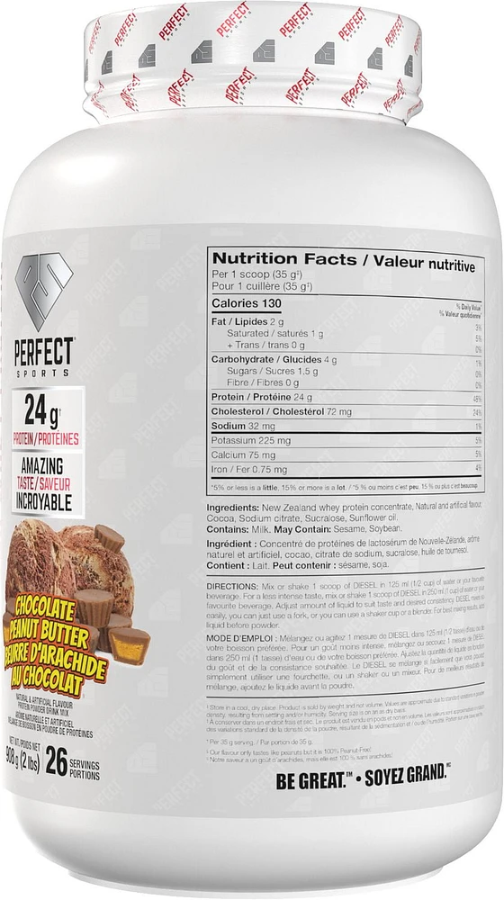 DIESEL New Zealand Whey Protein Powder, Grass-Fed, Gluten Free, Chocolate Peanut Butter, 2lbs (908g), DIESEL New Zealand Whey Protein Powder