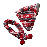 Vibrant Life Pet Trapper Hat and Scarf Set for Dogs and Cats: Red and Grey Snowflake Print, Fleece Knit, Choose from 2 Sizes