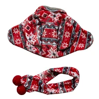 Vibrant Life Pet Trapper Hat and Scarf Set for Dogs and Cats: Red and Grey Snowflake Print, Fleece Knit, Choose from 2 Sizes