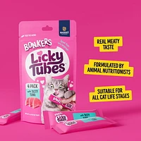 BONKERS Licky Tubes, Wet Tasty Tuna Flavored Cat Treats, 4 Tubes, Licky Tubes Wet Cat Treats Tuna Recipe 4 Pack