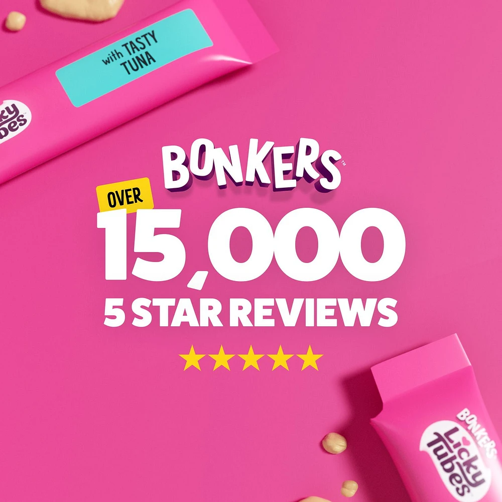 BONKERS Licky Tubes, Wet Tasty Tuna Flavored Cat Treats, 4 Tubes, Licky Tubes Wet Cat Treats Tuna Recipe 4 Pack