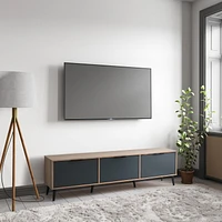 Meuble TV et meuble multimédia en bois d'ingénierie moderne CorLiving Cole pour téléviseurs jusqu'à 85" - Grand centre de divertissement contemporain avec rangement pour le salon, long meuble TV