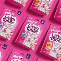 BONKERS Licky Tubes, Wet Tasty Tuna Flavored Cat Treats, 4 Tubes, Licky Tubes Wet Cat Treats Tuna Recipe 4 Pack