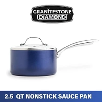 Granitestone Sauce Pan 2.5QT Aluminum Ultra Durable Non-Stick Diamond Infused Saucepan with Glass Lid