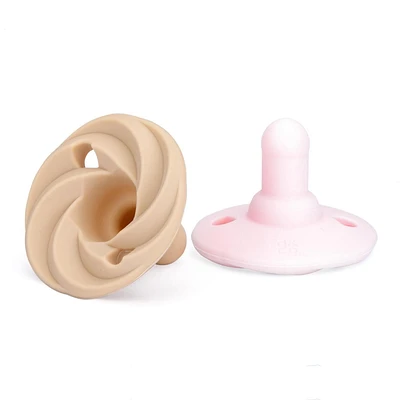 Doddle & Co - Baby, Infant - Holland Pop Silicone Pacifier - Stage 1 - Natural Shape - 2 Pack - Blush / Smash Cake