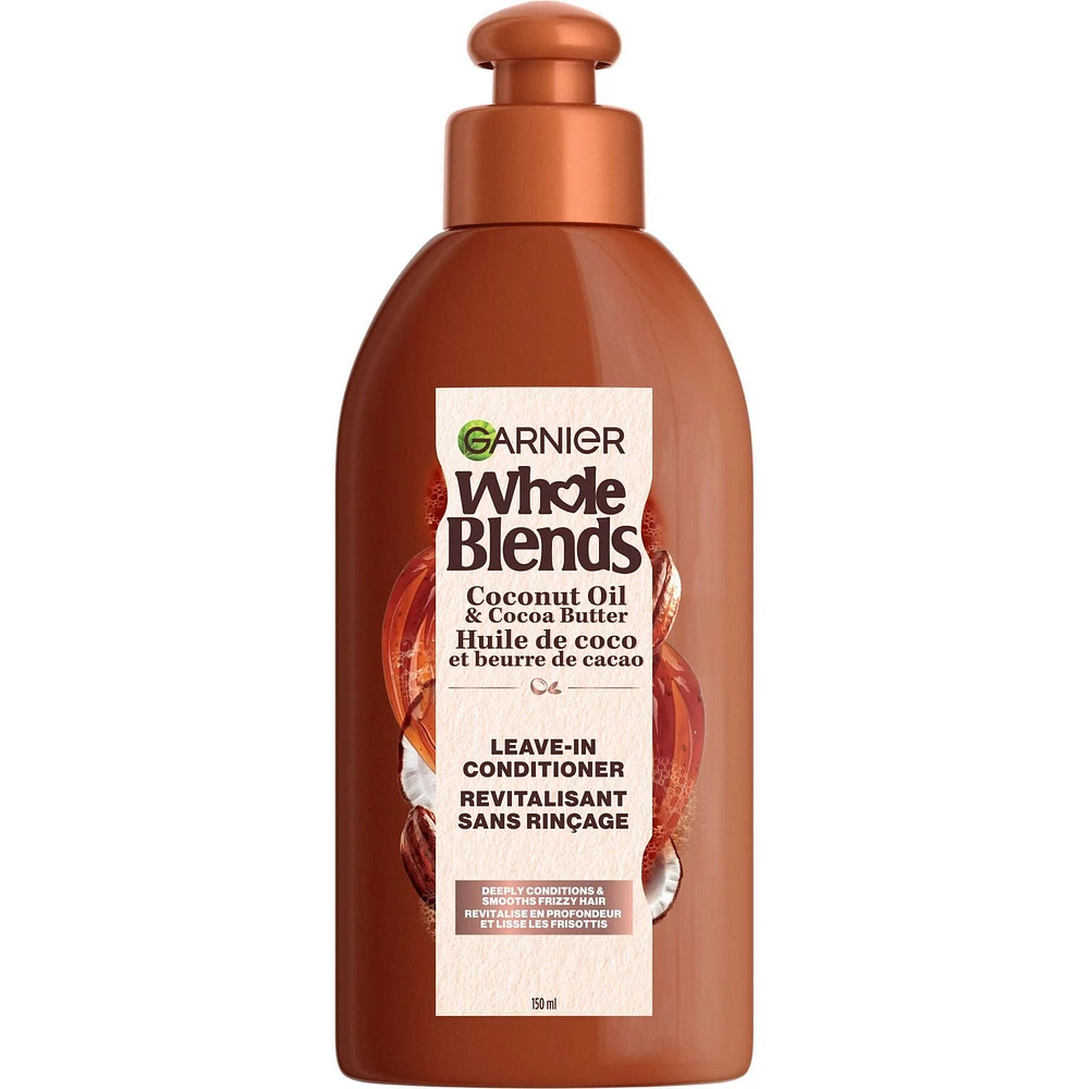 Garnier Whole Blends Coconut Oil & Cocoa Butter Leave-In Treatment, 150 mL, Smoothing Oil for frizzy hair