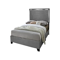 Aerys Queen Platform Bed with LED Lights, Grey Velvet