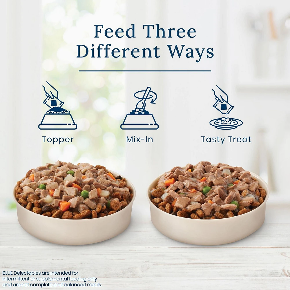 Blue Buffalo Tempting Toppers Grain Free Natural Wet Dog Food Topper Variety Pack, Chicken Dinner & Beef Recipe, 12 x 85g, BLUE Tempting Toppers Bf/Chkn 12ct Variety Pack