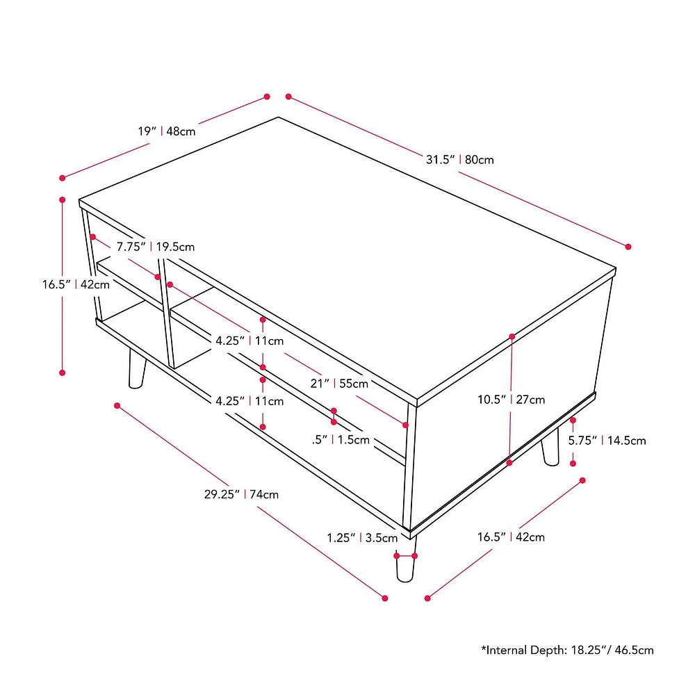 Cole Rectangle 31.5" Wide Coffee Table with Open Storage Shelves