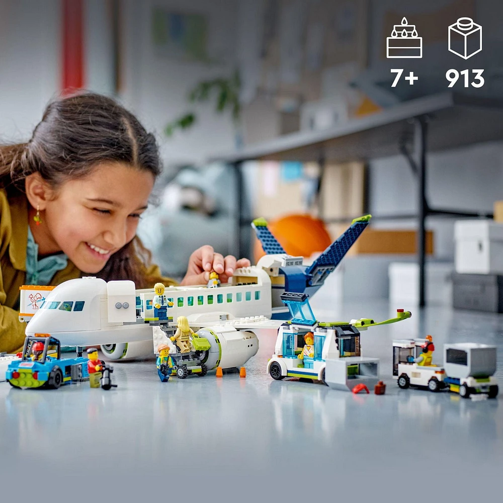 LEGO City Passenger Airplane 60367 Building Toy Set; Fun Airplane STEM Toy for Kids with a Large Airplane, Passenger Bus, Luggage truck, Container Loader, and 9 Minifigures