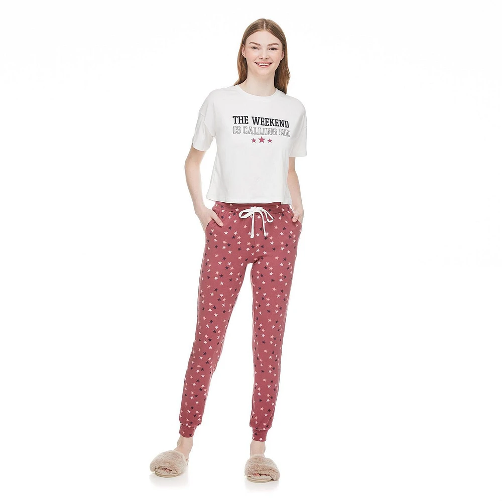No Boundaries Women's Tee and Jogger 2-Piece Set