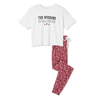 No Boundaries Women's Tee and Jogger 2-Piece Set