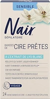 Nair Wax Ready Strips for Sensitive Skin with White Lily, 24 Wax strips + 2 Wipes
