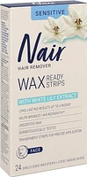 Nair Wax Ready Strips for Sensitive Skin with White Lily, 24 Wax strips + 2 Wipes