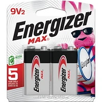 Energizer MAX 9V Batteries (2 Pack), 9 Volt Alkaline Batteries, Pack of 2 batteries