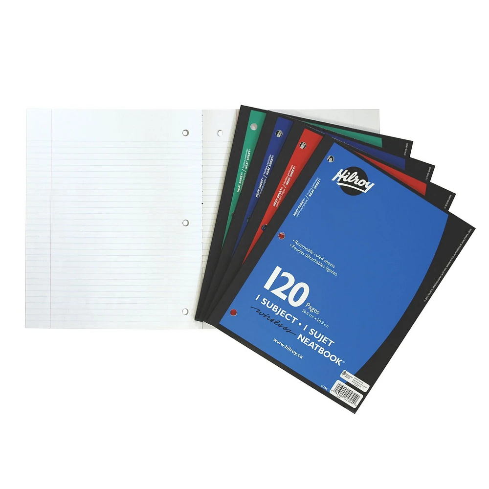 Hilroy® Neatbook, 1 Subject, 120 Page, 10-½ X 8, Assorted Colours, Wireless, 1 Subject, 120 Page