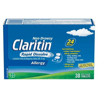 Claritin Rapid Dissolve Allergy Medicine - 24 Hour Non-Drowsy Allergy Medication, Loratadine Antihistamine Pills For Allergy Relief, 30 Tablets