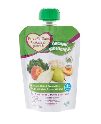 Parent's Choice Organic Pear, Peach, Kale & Brown Rice Baby Food Purée, 128 mL