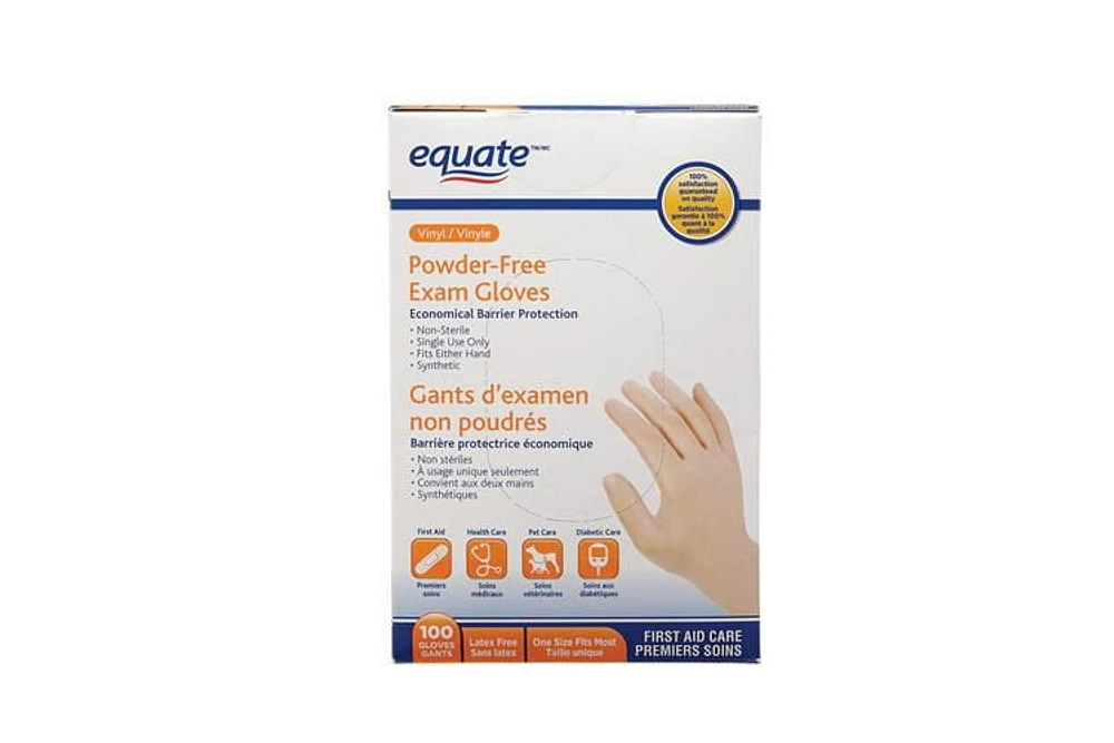 Equate Vinyl Powder-Free Exam Gloves, 100 Gloves, One Size Fits Most