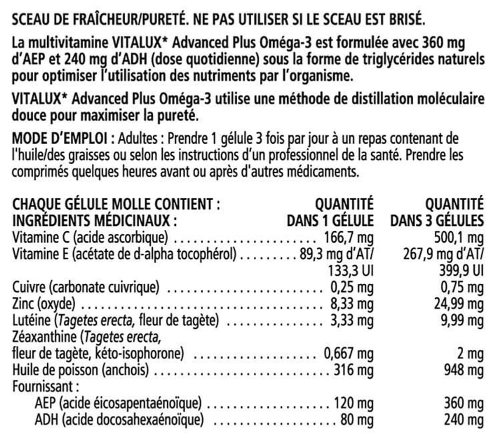 VITALUX® Advanced Plus Omega-3, Ocular Multivitamin, Macular Degeneration Supplement with AREDS 2, AMD, 75 Softgel Capsules